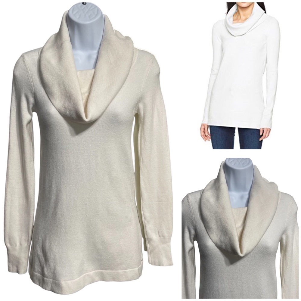 French Connection White Long Sleeve Cowl Neck Pullover Sweater Size XS